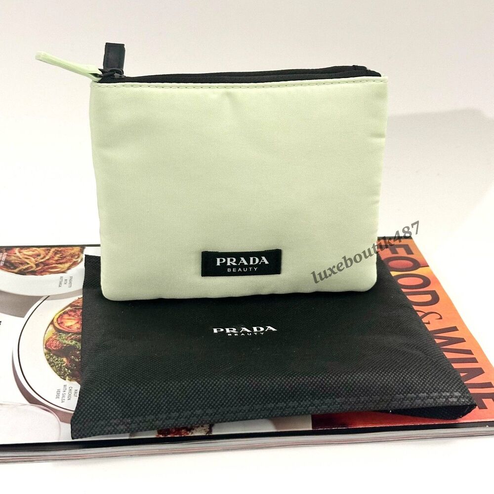 Prada Beauty Makeup Bag Cosmetic Pouch Green & Black Double Pouches